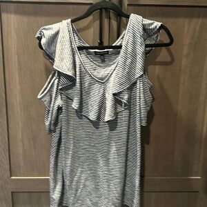 Navy and Gray striped off the shoulder blouse, size 14/16